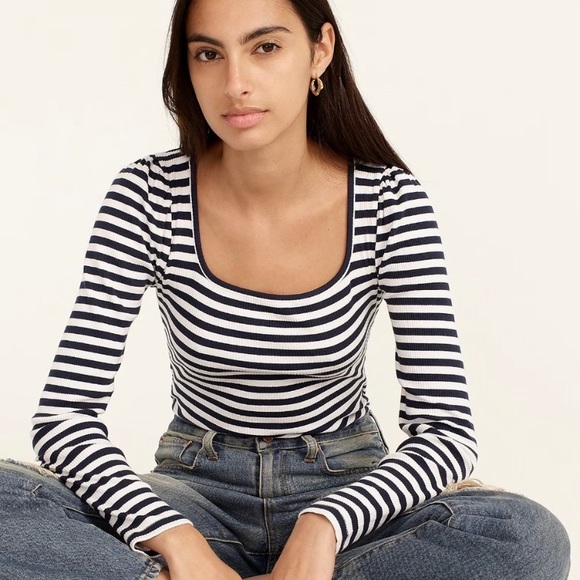 J.Crew scoop neck long sleeve ribbed top - Picture 1 of 9